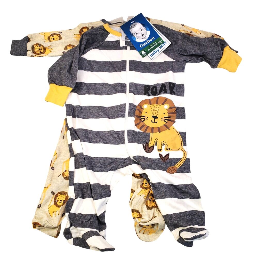 Gerber Baby Boy Lion Footed Pajamas 2 Piece Sleep n Play 0-3 Months NEW Cotton